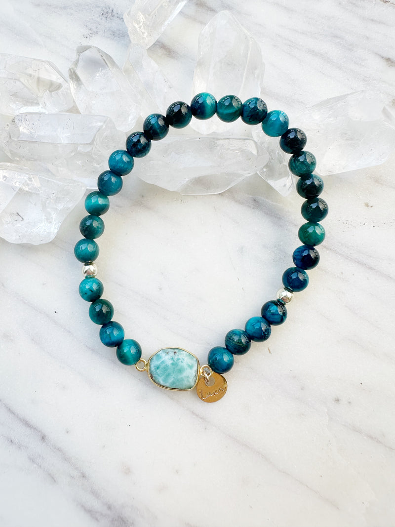 Blue Tiger's Eye & Larimar Chelsea Exi Stretch