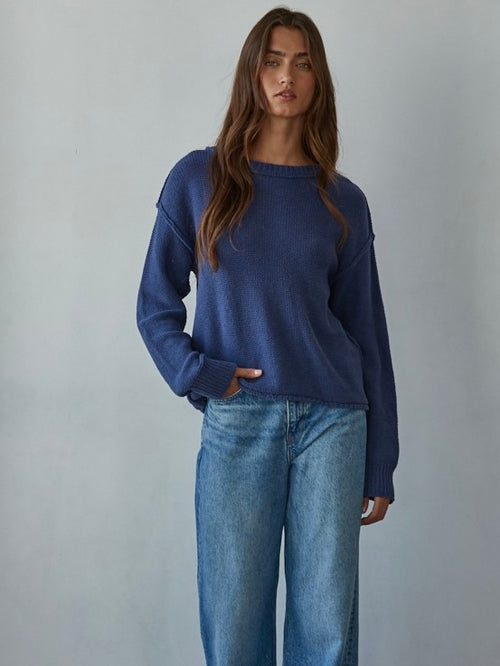 Reverse Hem Sweater in Navy