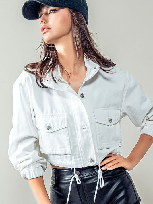 Cropped White Denim Jacket