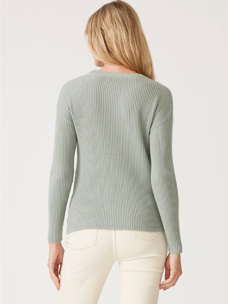 Sage Waffle Twist Front Pullover Knit Sweater