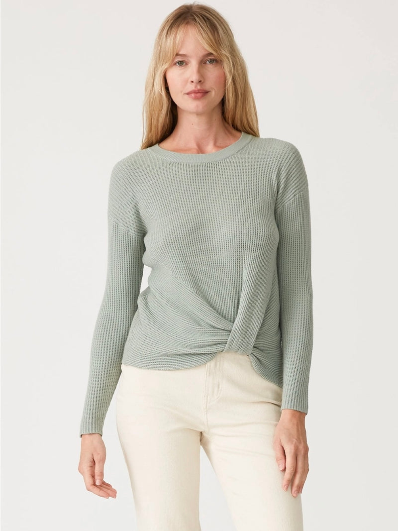 Sage Waffle Twist Front Pullover Knit Sweater
