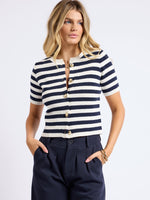 Daphne Dramatic Button Striped Cardigan