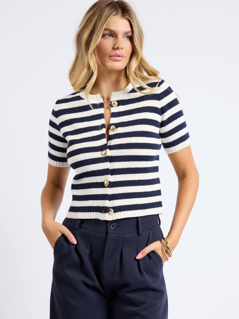 Daphne Dramatic Button Striped Cardigan