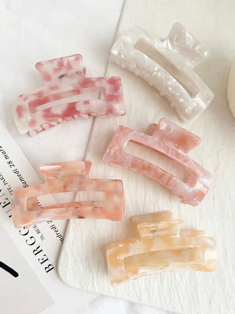 Marble Rectangle Hair Clips in Pink