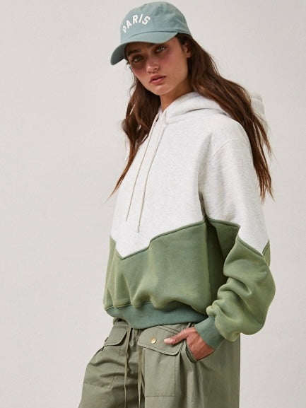 Olive Tiered Sherpa Lined Hooded Sweatshirt
