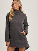 High Neck Hoodie Tunic Sweatshirt with Pocket