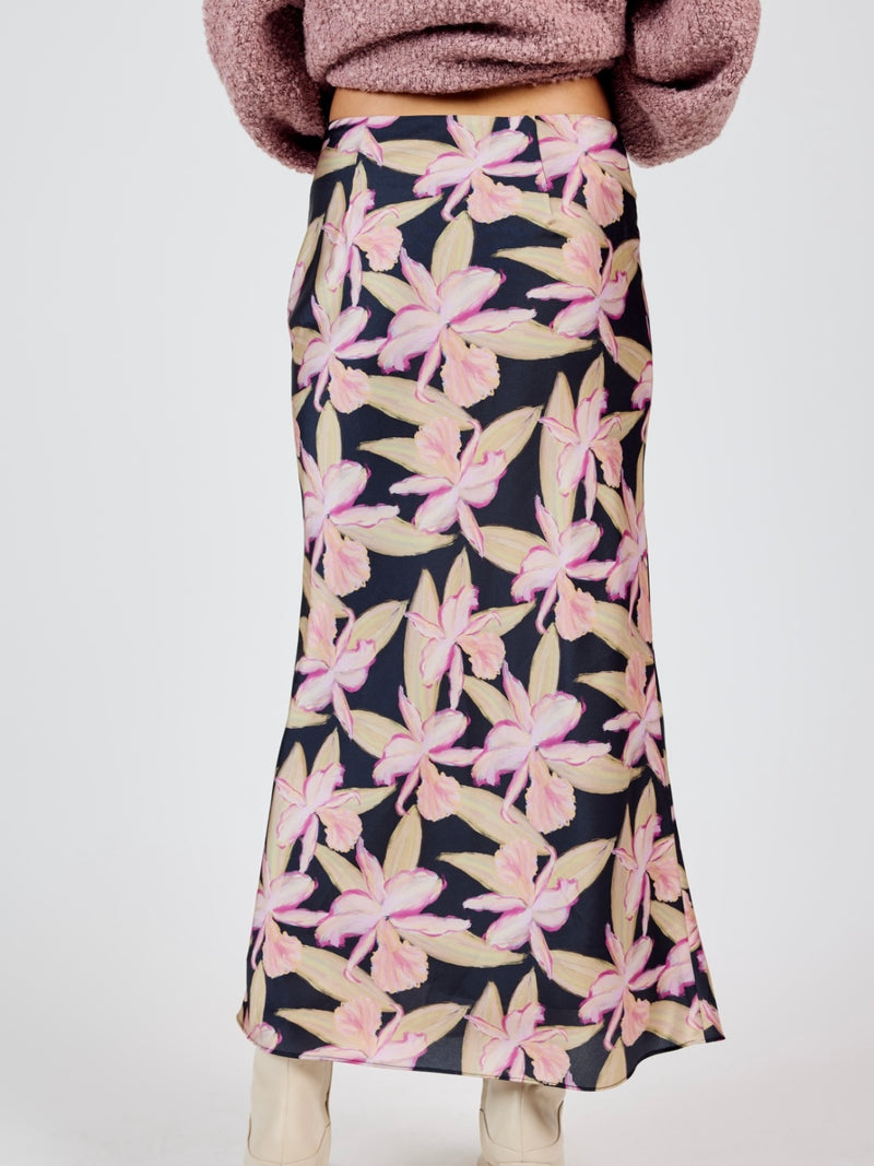 Black & Pink Floral Maxi Skirt