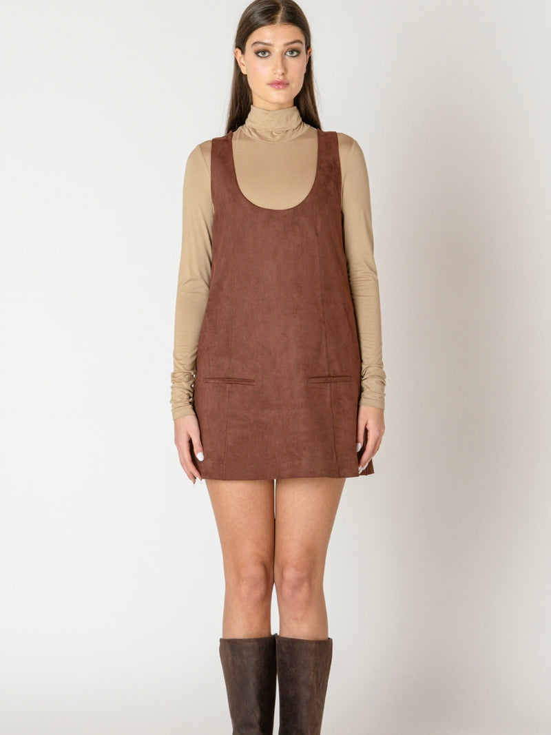 Faux Suede Mini Dress in Chocolate