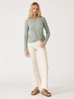 Sage Waffle Twist Front Pullover Knit Sweater