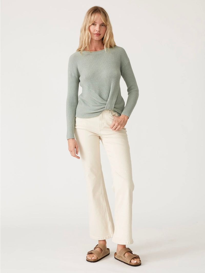 Sage Waffle Twist Front Pullover Knit Sweater