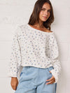 Floral Crop Long Sleeve Raw Edge Top