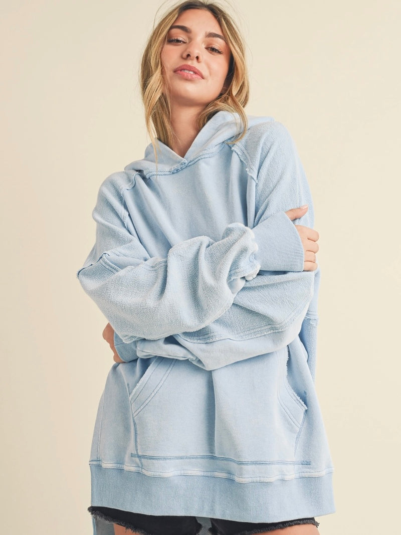 Essentially Yours Side Slit Hooded Sweatshirt in Sky