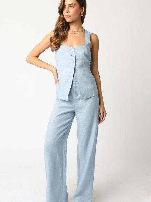 Blair Linen Button Vest in Sky Blue