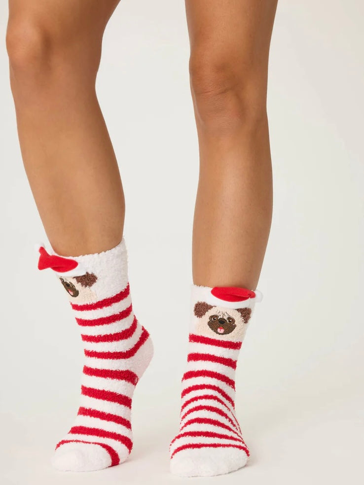 Christmas Pug Fuzzy Sock