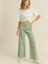 Straight Wide Leg Denim Pants in Matcha