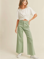 Straight Wide Leg Denim Pants in Matcha