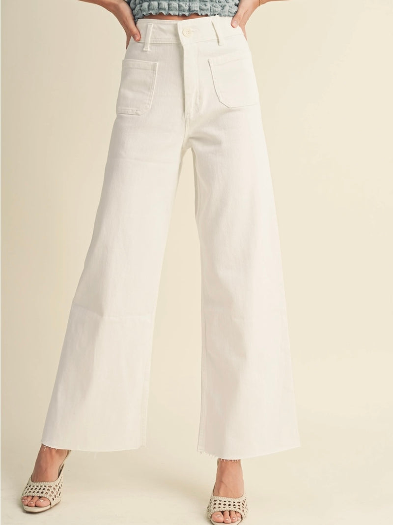 Raquel Front Pocket Straight Wide in White