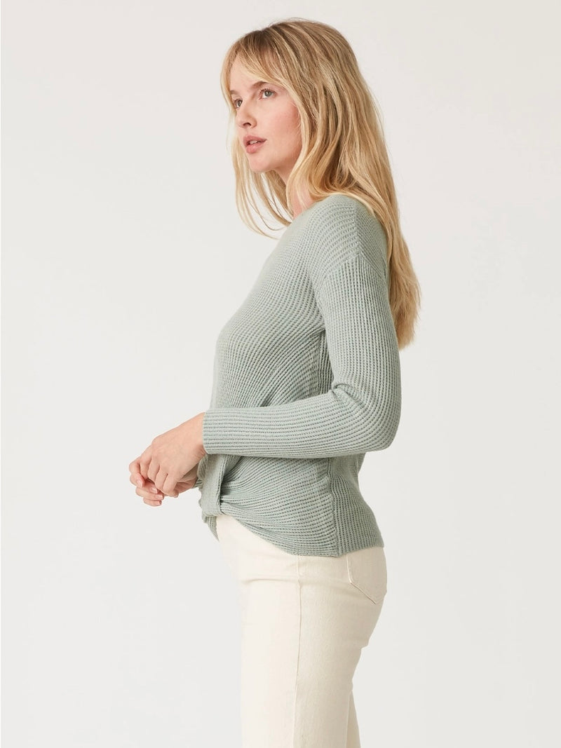 Sage Waffle Twist Front Pullover Knit Sweater