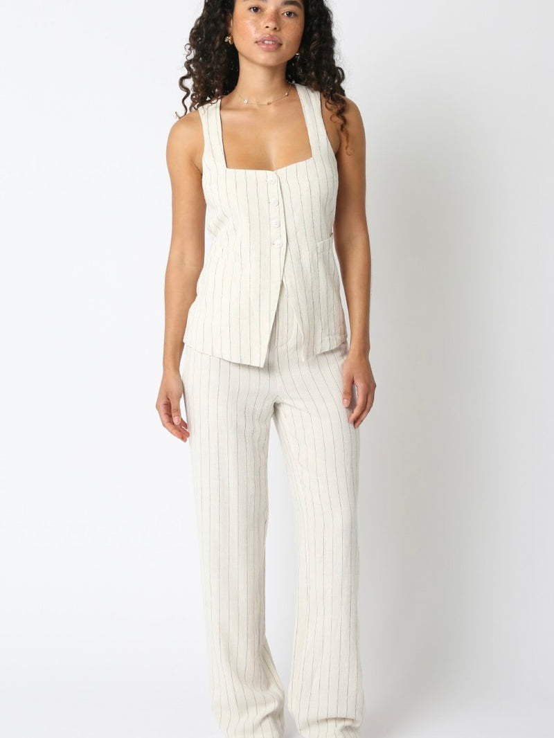 Milani Natural Black Striped Linen Pants