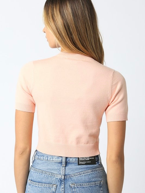 Briella Cropped Short Sleeve Cardigan in Peach