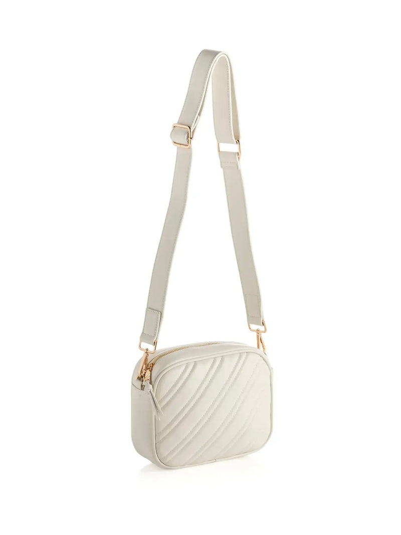 Quilted Stripe Crossbody Bag in White