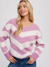 Chevron Soft Fuzzy Pullover (Rose)