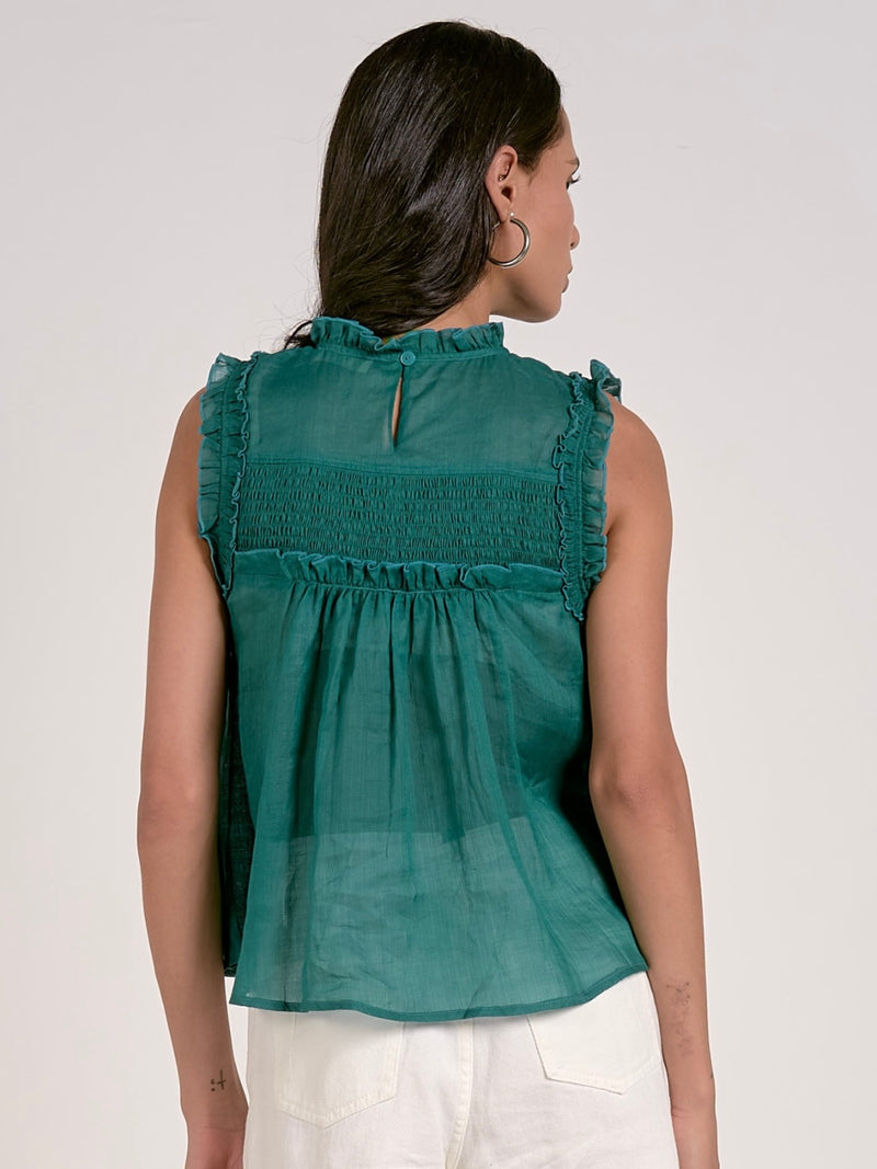 Ruffle High Neck Top in Emerald