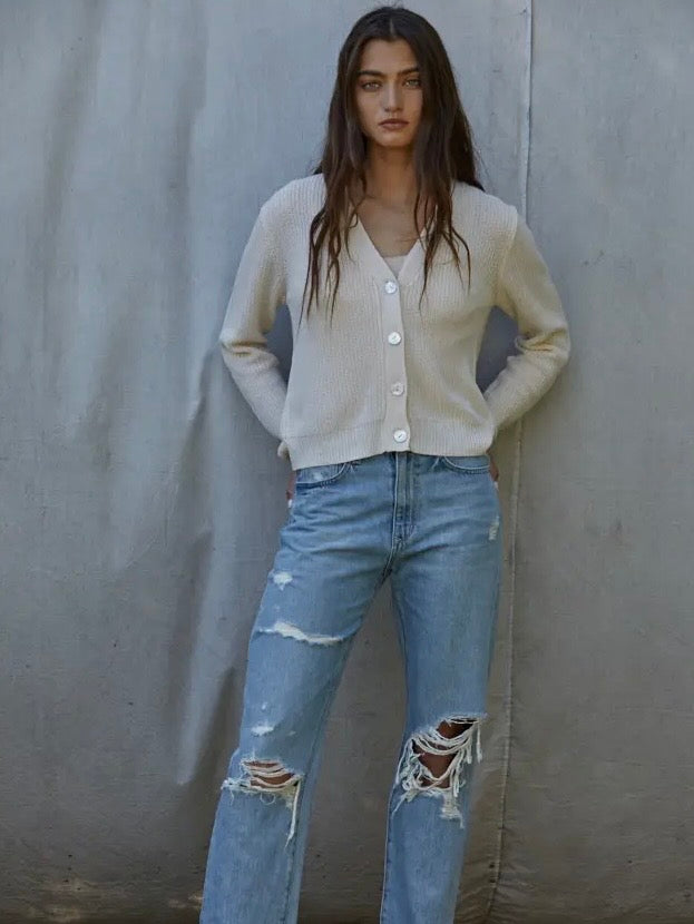Cotton Knit V-Neck Cardigan