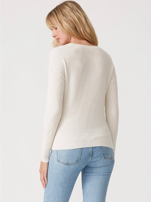 Ivory Waffle Twist Front Pullover Knit Sweater