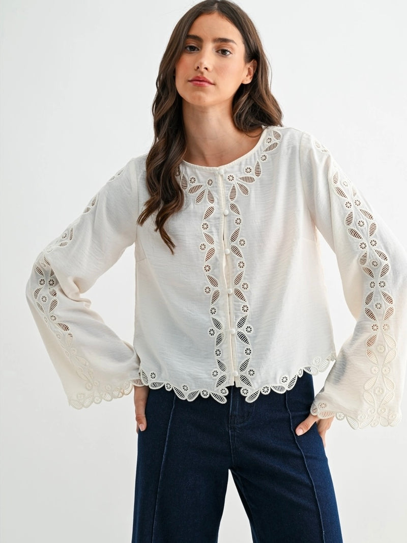 Scalloped Embroidered Belle Sleeve Top