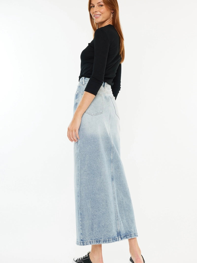Kira Split Front Denim Maxi Skirt