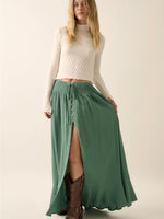 FINAL SALE Smocked Crepe Maxi Skirt in Pine Green