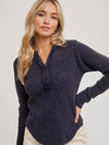 Mineral Washed Thermal Knit Henley Top