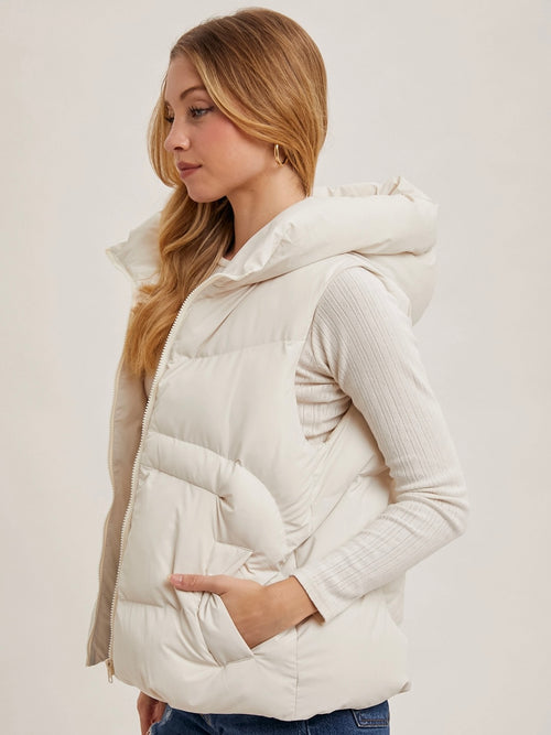 FINAL SALE Zipper Down Hooded Vest