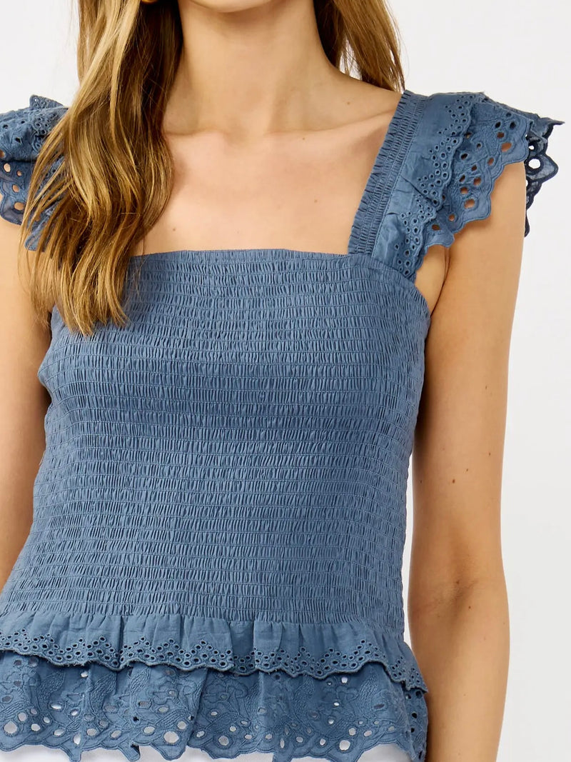 Scallop Lace Ruffle Smocked Tank