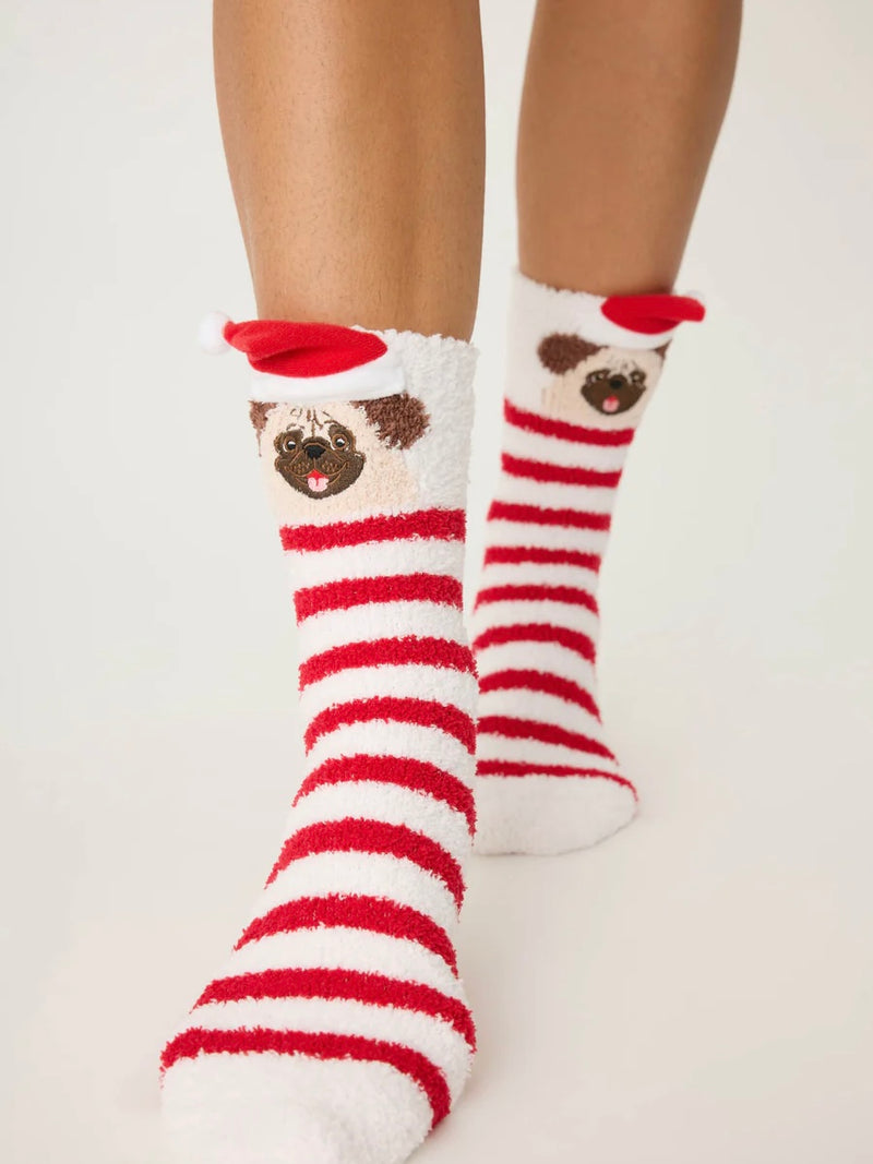 Christmas Pug Fuzzy Sock