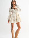 Embroidered Floral Long Sleeve Mini Dress