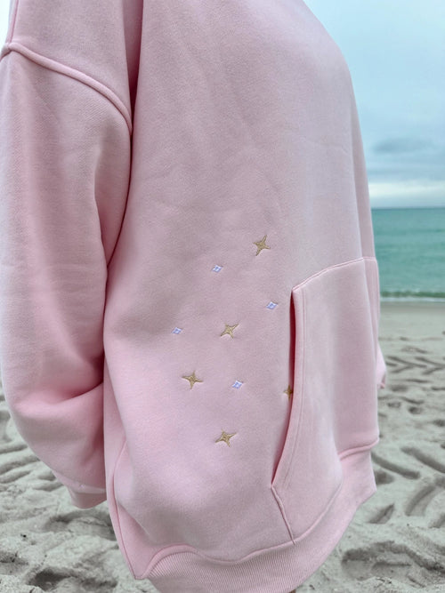 Van Life Embroidery Hoodie in Light Pink