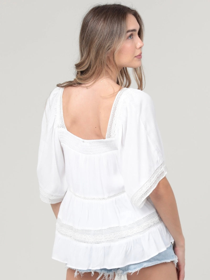 Lace Trim Square Neck Blouse