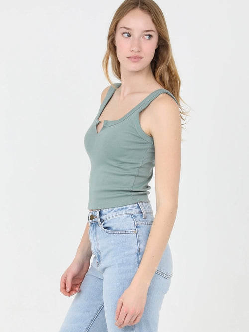 Notch Neck Tank Top in Sage