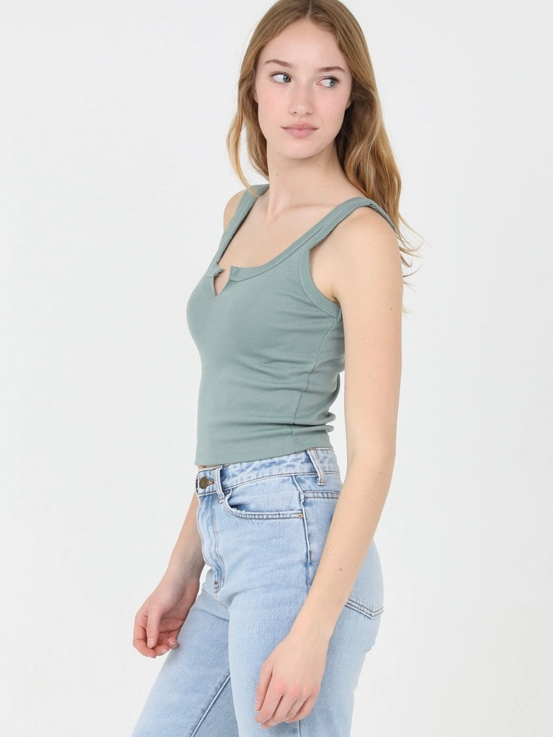 Notch Neck Tank Top in Sage