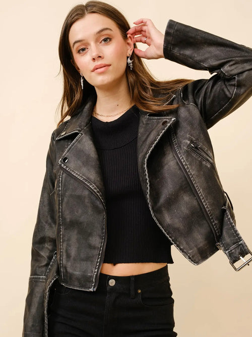 Washed Leather Moto Jacket