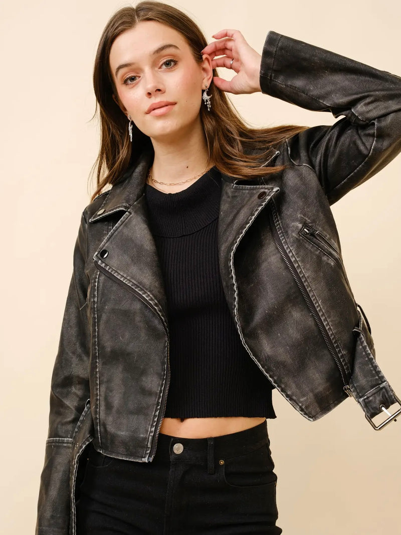Washed Leather Moto Jacket