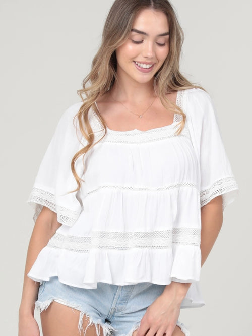 Lace Trim Square Neck Blouse