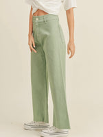 Straight Wide Leg Denim Pants in Matcha