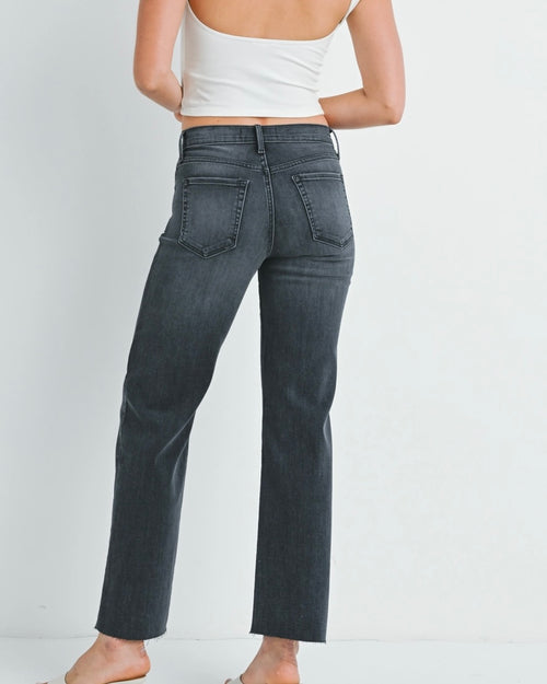 Grey Wash Wide Leg Frayed Jeans