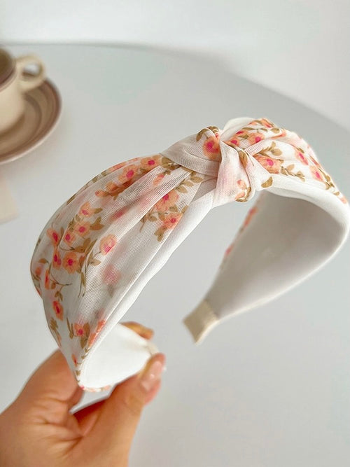 Peach Floral Printed Knot and Twist Headband