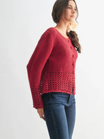 Crimson Detail Crochet Cardigan
