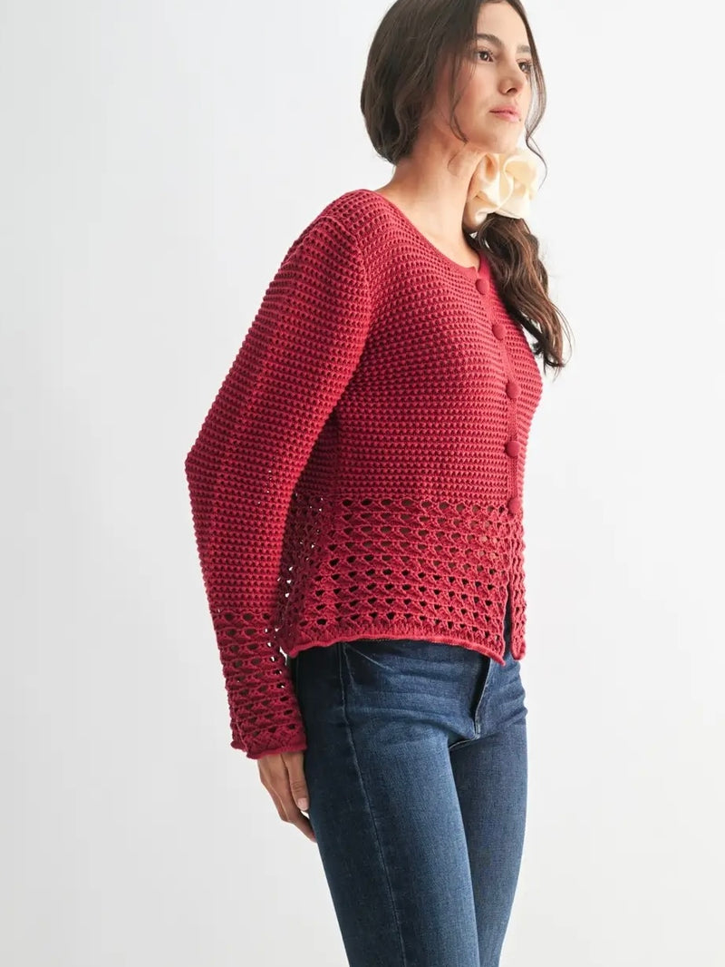 Crimson Detail Crochet Cardigan