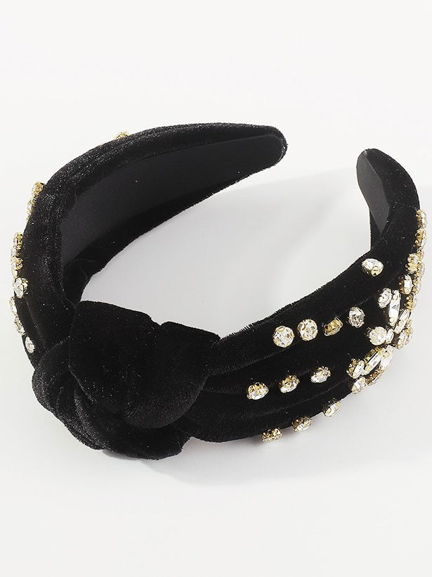 Dazzling Velvet Rhinestone Headband in Black